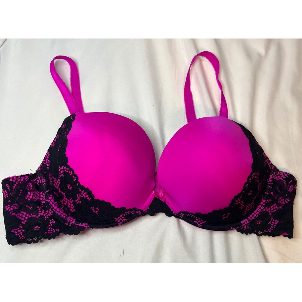 Torrid Push Up Bra Womens Size 44C Hot Pink Black Lace Trim Underwire